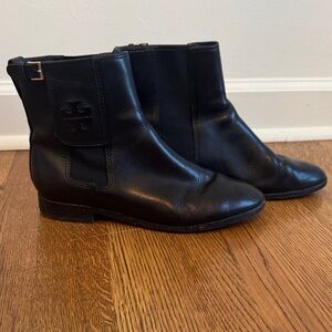 Tory Burch Black Leather Side Logo Boots